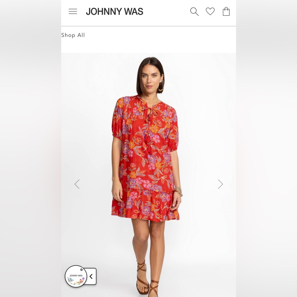 Johnny Was Whimsical Hibiscus Pleated Yoke Dress Size M